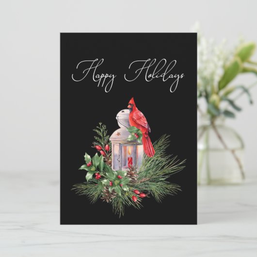 Kardinal Pine Holly Business Weihnachtskarte (Stehend Vorderseite)