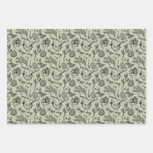 Kardinal, Pinecones, Kiefernneedle und Winterberri Geschenkpapier Set (Vorderseite 2)