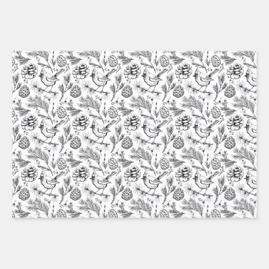 Kardinal, Pinecones, Kiefernneedle und Winterberri Geschenkpapier Set (Vorderseite)