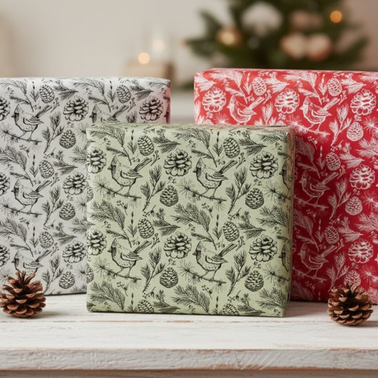 Kardinal, Pinecones, Kiefernneedle und Winterberri Geschenkpapier Set