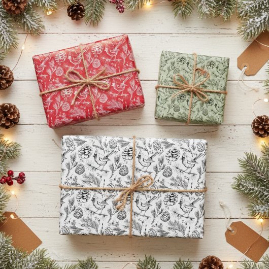 Kardinal, Pinecones, Kiefernneedle und Winterberri Geschenkpapier Set