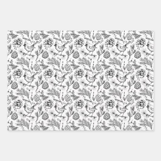 Kardinal, Pinecones, Kiefernneedle und Winterberri Geschenkpapier Set (Vorderseite)