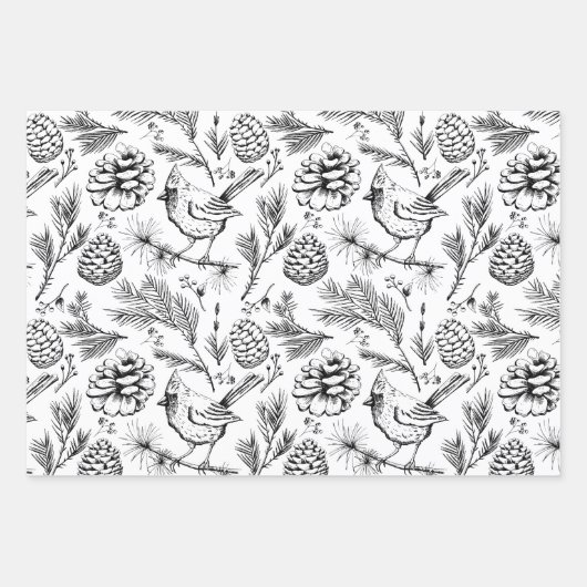 Kardinal, Pinecones, Kiefernneedle und Winterberri Geschenkpapier Set (Vorderseite)