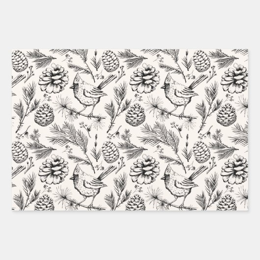 Kardinal, Pinecones, Kiefernneedle und Winterberri Geschenkpapier Set (Vorderseite 3)