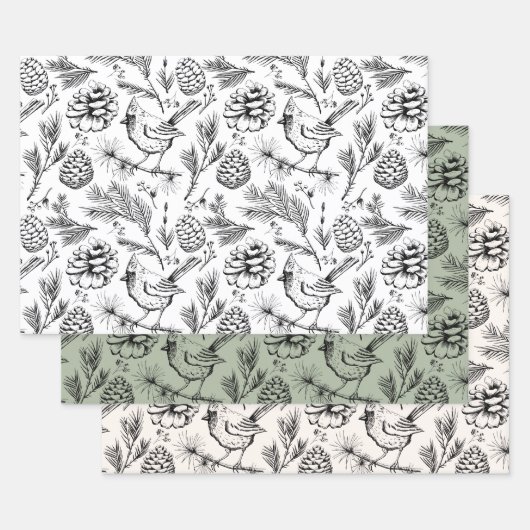 Kardinal, Pinecones, Kiefernneedle und Winterberri Geschenkpapier Set (Set)