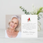 Kardinal Red Bird Foto Beileid Beerdigung Dankeskarte (Stehend Vorderseite)