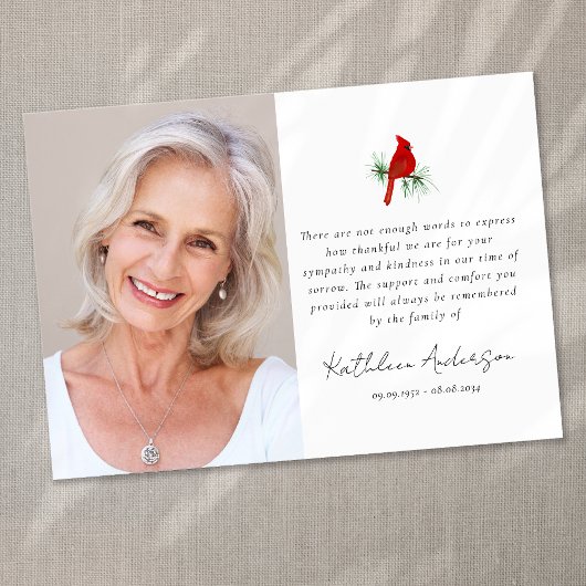 Kardinal Red Bird Foto Beileid Beerdigung Dankeskarte