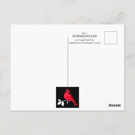 Kardinal Red Bird Schwarz-weiß Moderne Begrüßung Postkarte (Rückseite)