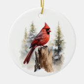 Kardinal Red Bird Wasserfarbe Maßgeschneiderte Wei Keramik Ornament (Vorne)
