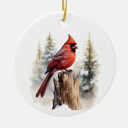 Kardinal Red Bird Wasserfarbe Maßgeschneiderte Wei Keramik Ornament (Vorne)