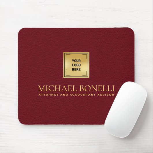 Kardinal Red Leather Luxury Gold Logo NAME Mousepad (Mit Mouse)