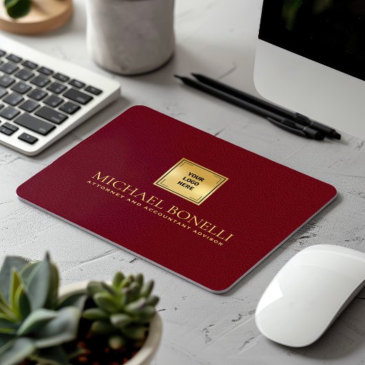 Kardinal Red Leather Luxury Gold Logo NAME Mousepad