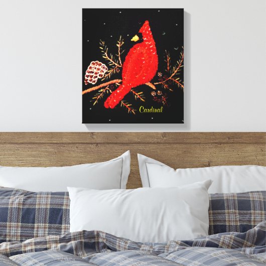 Kardinal Redbird Bird Sequins Stickereidesign Leinwanddruck (Insitu (Schlafzimmer))