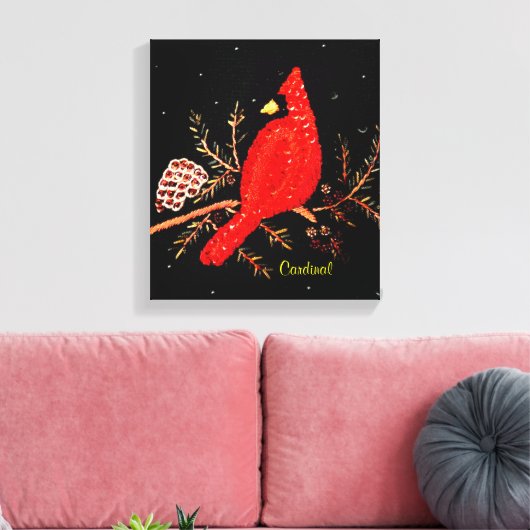 Kardinal Redbird Bird Sequins Stickereidesign Leinwanddruck (Insitu (Wohnzimmer))