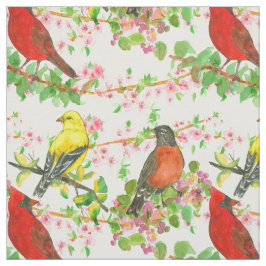 Kardinal Robins Goldfinch Spring Tree Botanisch Stoff