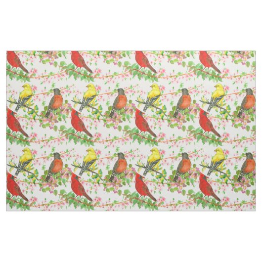 Kardinal Robins Goldfinch Spring Tree Botanisch Stoff (Fat Quarter (45,7 x 55,9 cm))