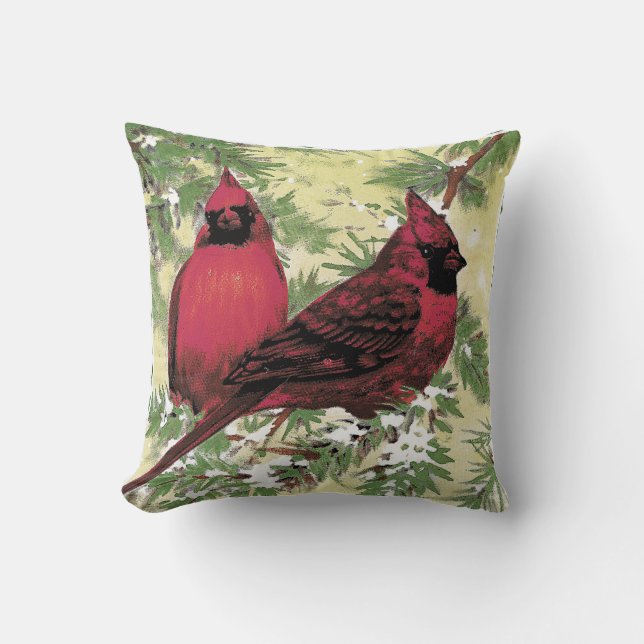 Kardinal Rot und Grün Kissen (Vorderseite)