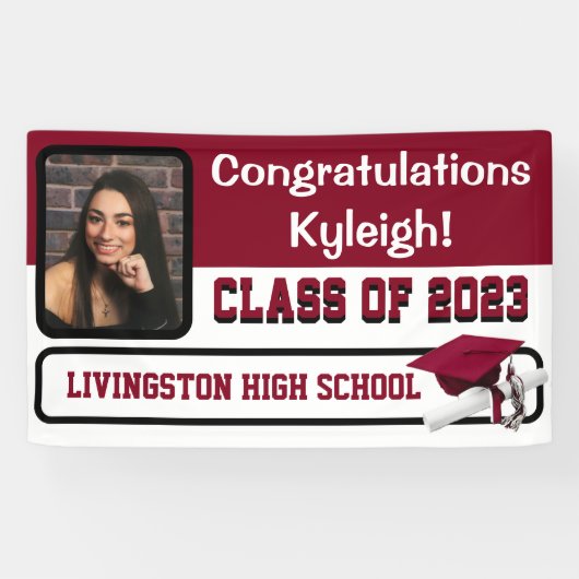 Kardinal Rot und Weiß Abschluss Banner (Horizontal)