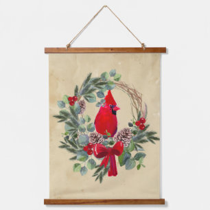 Kardinal Roter Bird Weihnachtsbrand Wandteppich Mit Holzrahmen