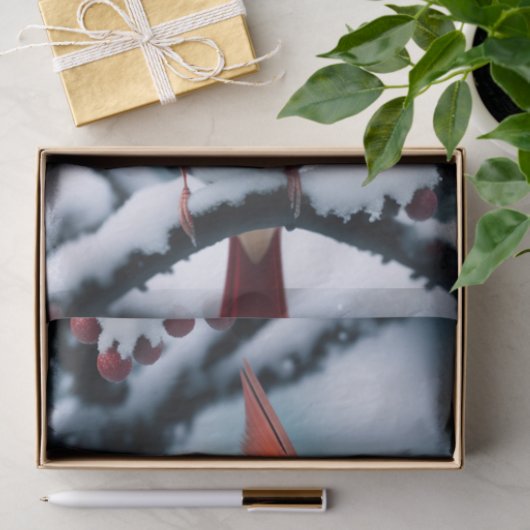Kardinal Roter Winter Schneebaum Illustration Seidenpapier (Geschenk)
