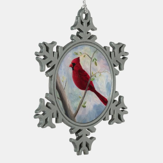 Kardinal Schneeflocken Zinn-Ornament (Links)