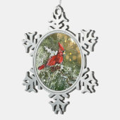 Kardinal Schneeflocken Zinn-Ornament (Rechts)