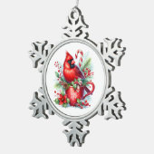 Kardinal Schneeflocken Zinn-Ornament (Rechts)