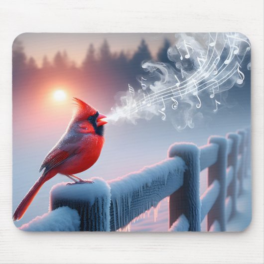 Kardinal singt auf einem Winterzaun Mousepad (Vorne)