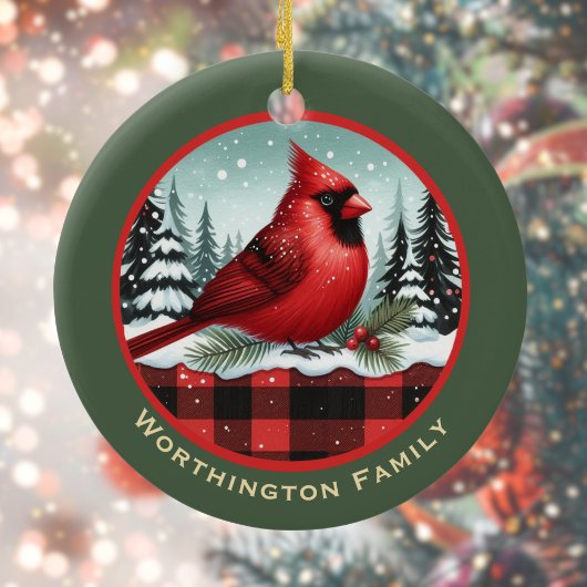 Kardinal Snow in Buffalo Kariert Familienname Mono Keramik Ornament
