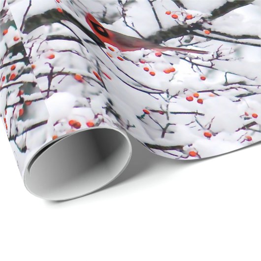 Kardinal Snow Tree Foto Geschenkpapier (Rolleneckpunkt)