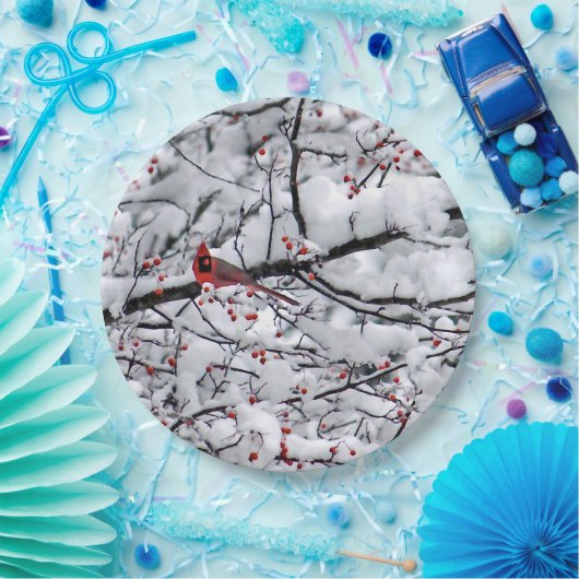 Kardinal Snow Tree Foto Pappteller (Party)