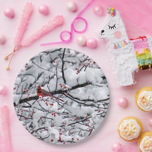 Kardinal Snow Tree Foto Pappteller (Party)