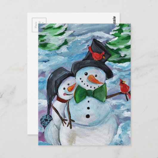 Kardinal Snowmen Postkarte (Vorne/Hinten)