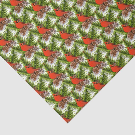 Kardinal Songbird mit Schneeflocken und Pinecones Seidenpapier (Ausschnitt)
