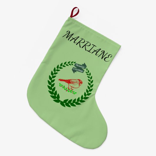 Kardinal-Stechpalmen-Kranz-Saison grün Großer Weihnachtsstrumpf (Vorderansicht (hängend))