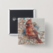 Kardinal über Virginia Road Map Button (Vorne & Hinten)