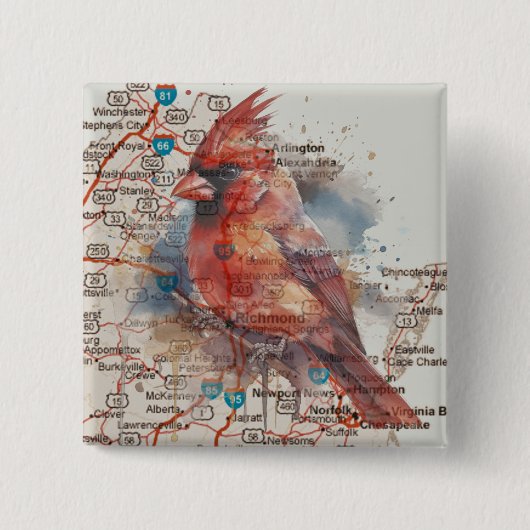 Kardinal über Virginia Road Map Button (Vorderseite)