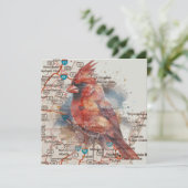 Kardinal über Virginia Road Map Feiertagskarte (Stehend Vorderseite)