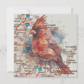 Kardinal über Virginia Road Map Feiertagskarte (Vorderseite)