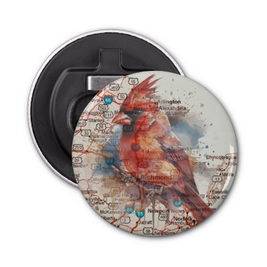 Kardinal über Virginia Road Map Flaschenöffner (Vorderseite)