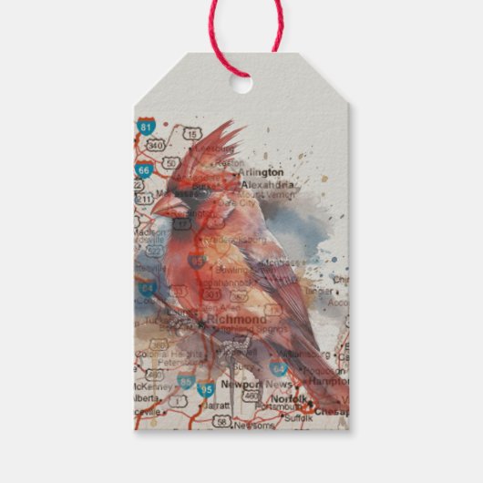 Kardinal über Virginia Road Map Geschenkanhänger (Vorderseite)