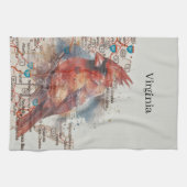 Kardinal über Virginia Road Map Geschirrtuch (Horizontal)