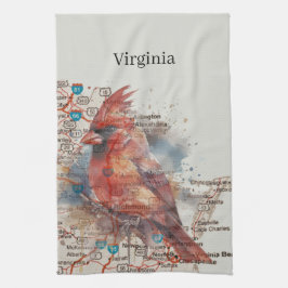 Kardinal über Virginia Road Map Geschirrtuch