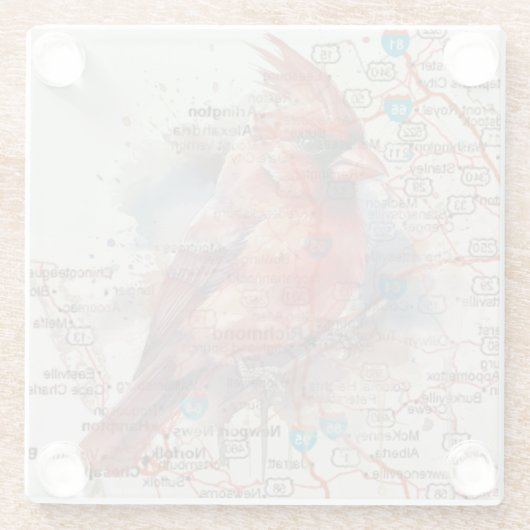 Kardinal über Virginia Road Map Glasuntersetzer (Rückseite)