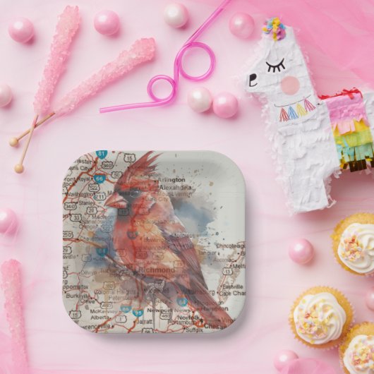 Kardinal über Virginia Road Map Pappteller (Party)