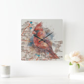 Kardinal über Virginia Road Map Quadratische Wanduhr (Zuhause)