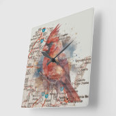 Kardinal über Virginia Road Map Quadratische Wanduhr (Winkel)