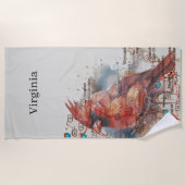 Kardinal über Virginia Road Map Strandtuch (Vorderseite)