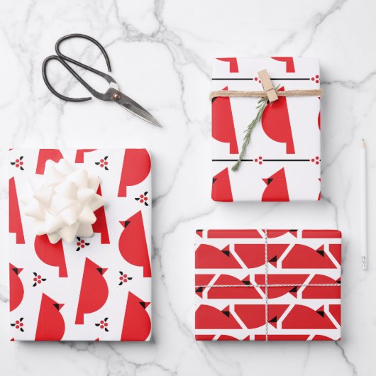 Kardinal-Umschlagpapier für Retro-Flachblatt-Set 3 Geschenkpapier Set (Vorderseite)