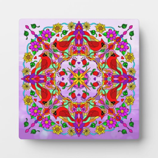Kardinal und Blume Mandala Fotoplatte (Vorderseite)